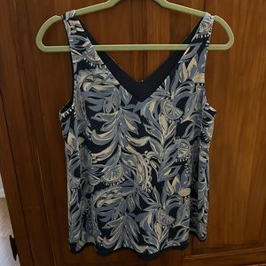 EUC Lilly Pulitzer Florin Reversible Sleeveless V-Neck Tank Size Small Navy Blue